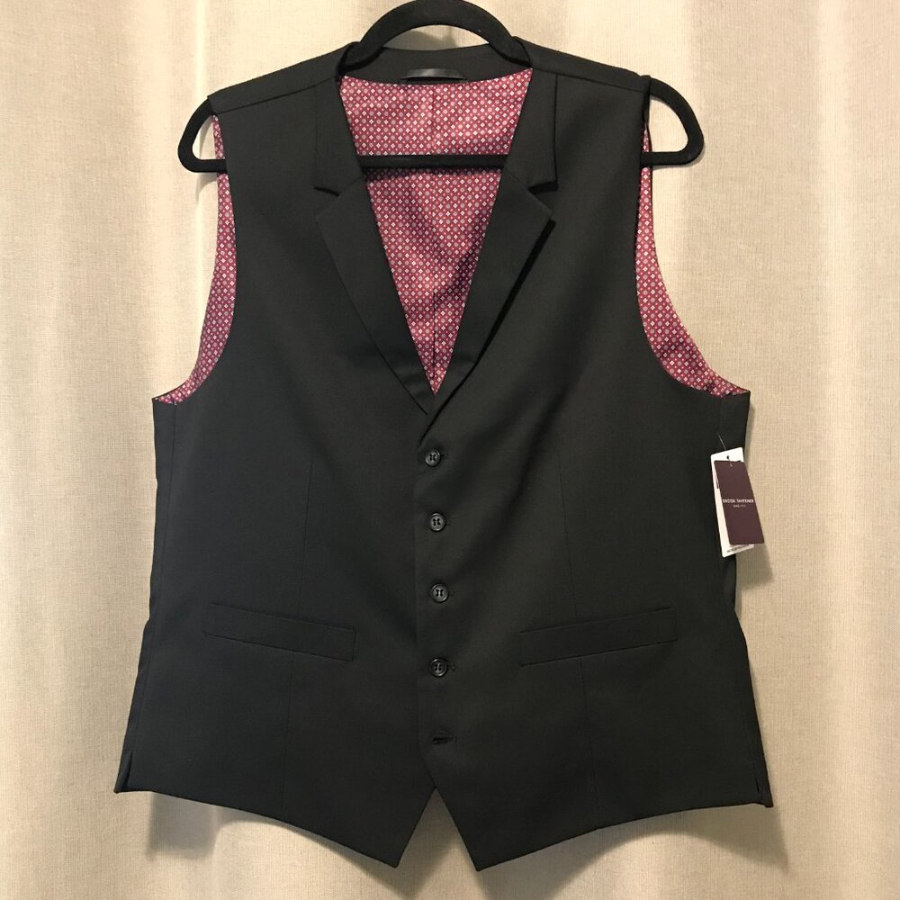 Men's Black Tailored Vest with Patterned Red Lining